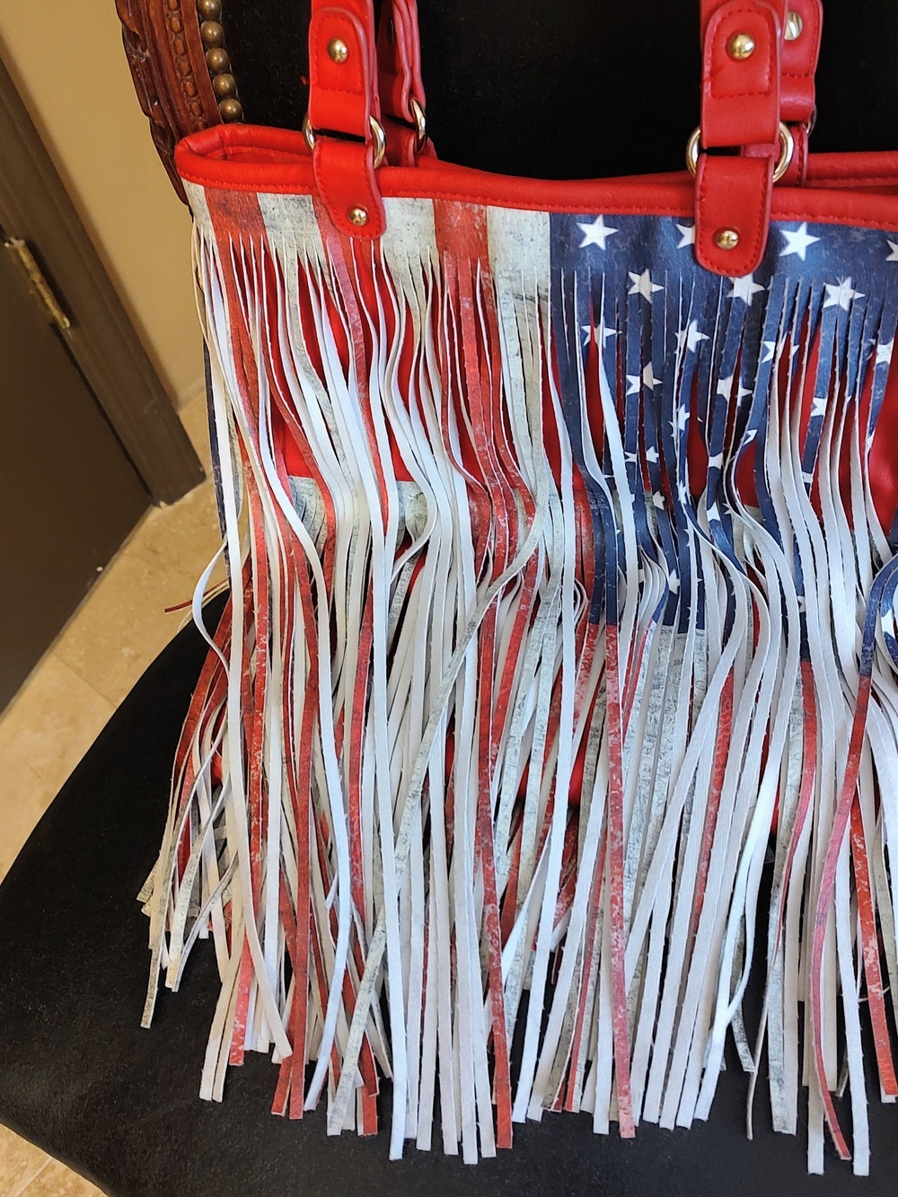 Red, White & Blue Fringe Tote Bag - Patriotic Women's Handbag - Picture 12 of 15